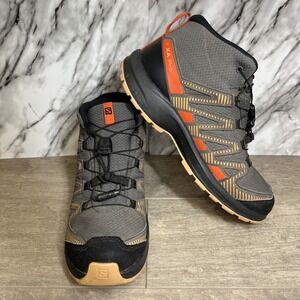 Salomon XA Pro V8 Mid CSWP J Boys Hiking Boots Shoes Sneakers Grey Orange Size 4
